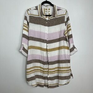 NWT RACHEL ZOE Striped Linen Button Down Shirt Tunic Top Womens Large